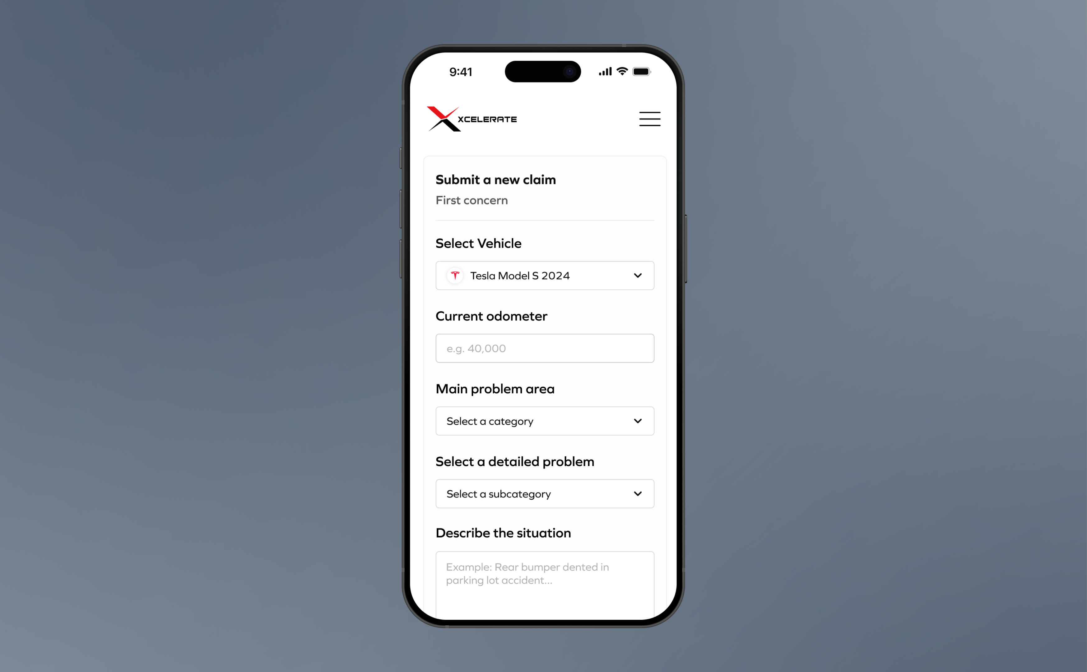 XCare mobile claim submission form
